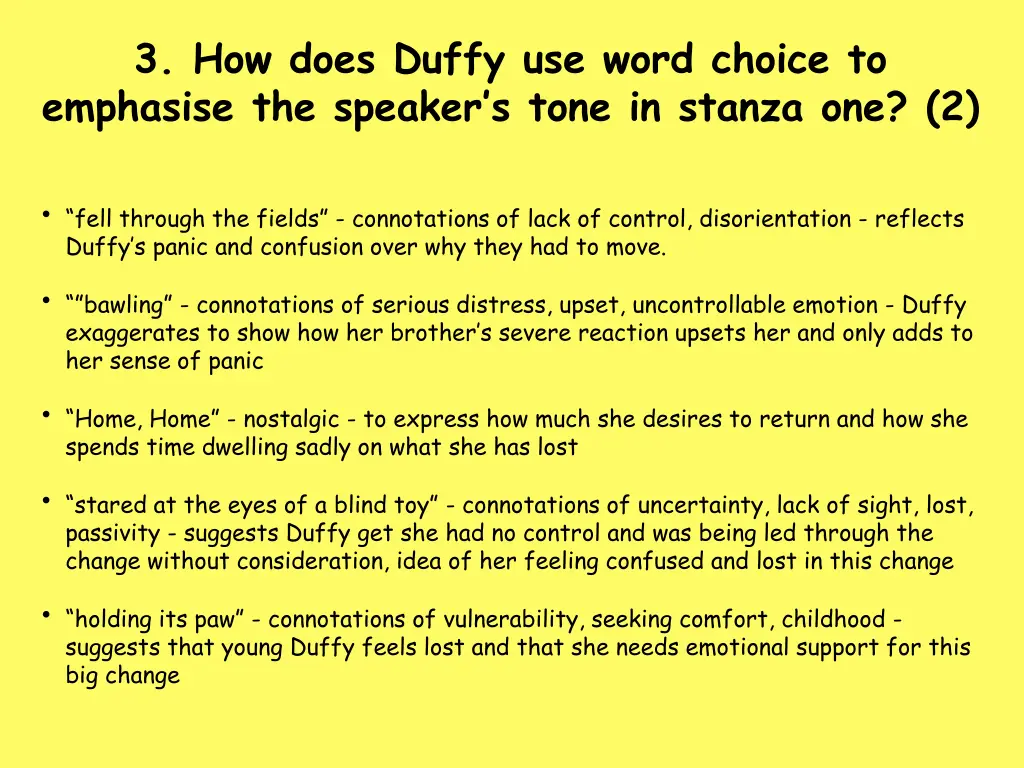 3 how does duffy use word choice to emphasise