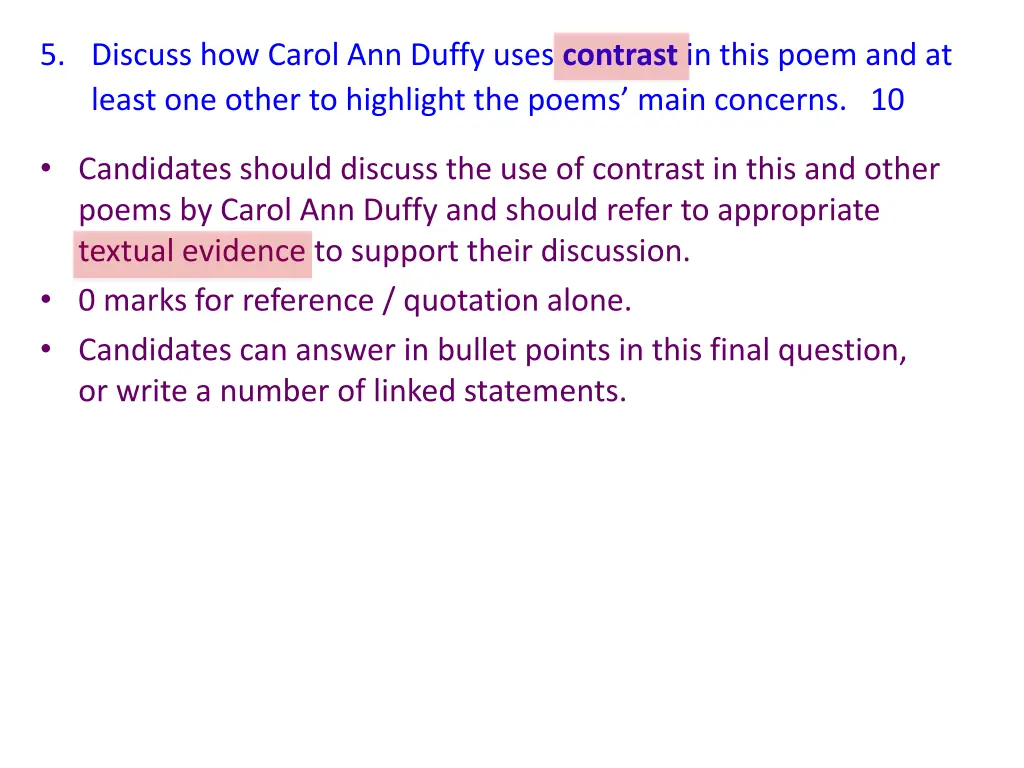 5 discuss how carol ann duffy uses contrast