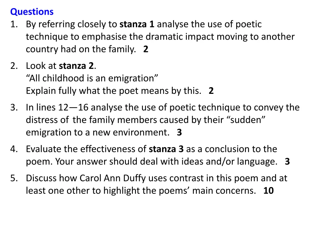 questions 1 by referring closely to stanza