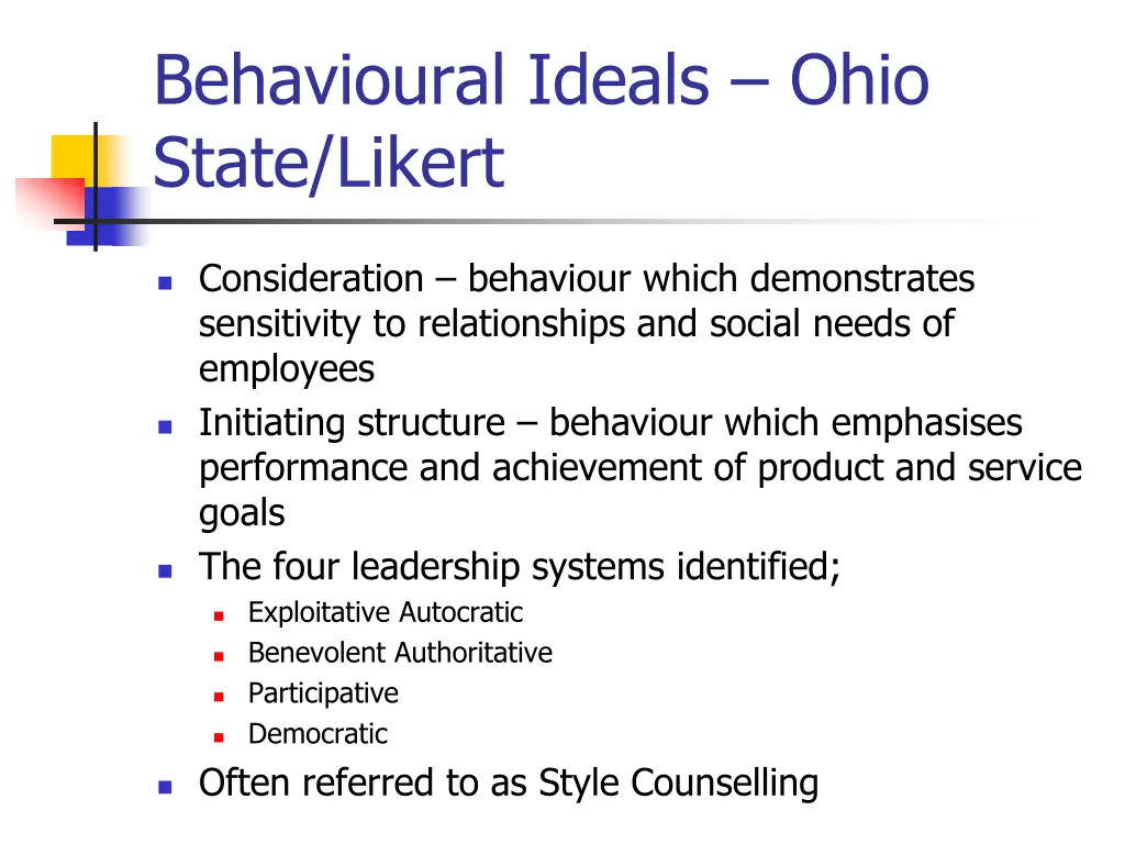 behavioural ideals ohio state likert