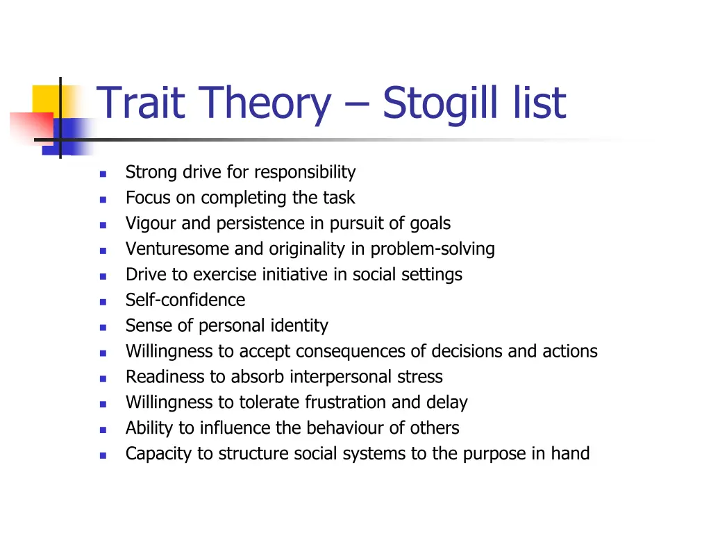 trait theory stogill list