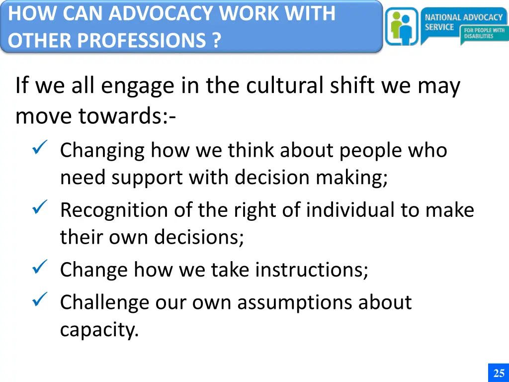 how can advocacy work with other professions