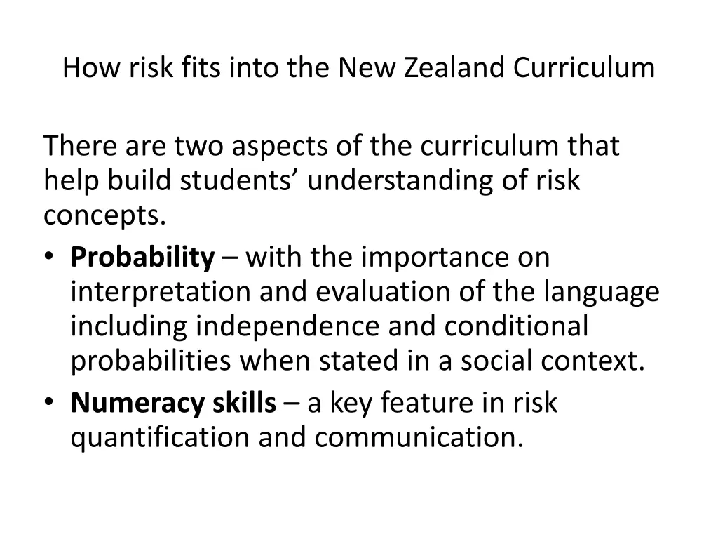 how risk fits into the new zealand curriculum 2