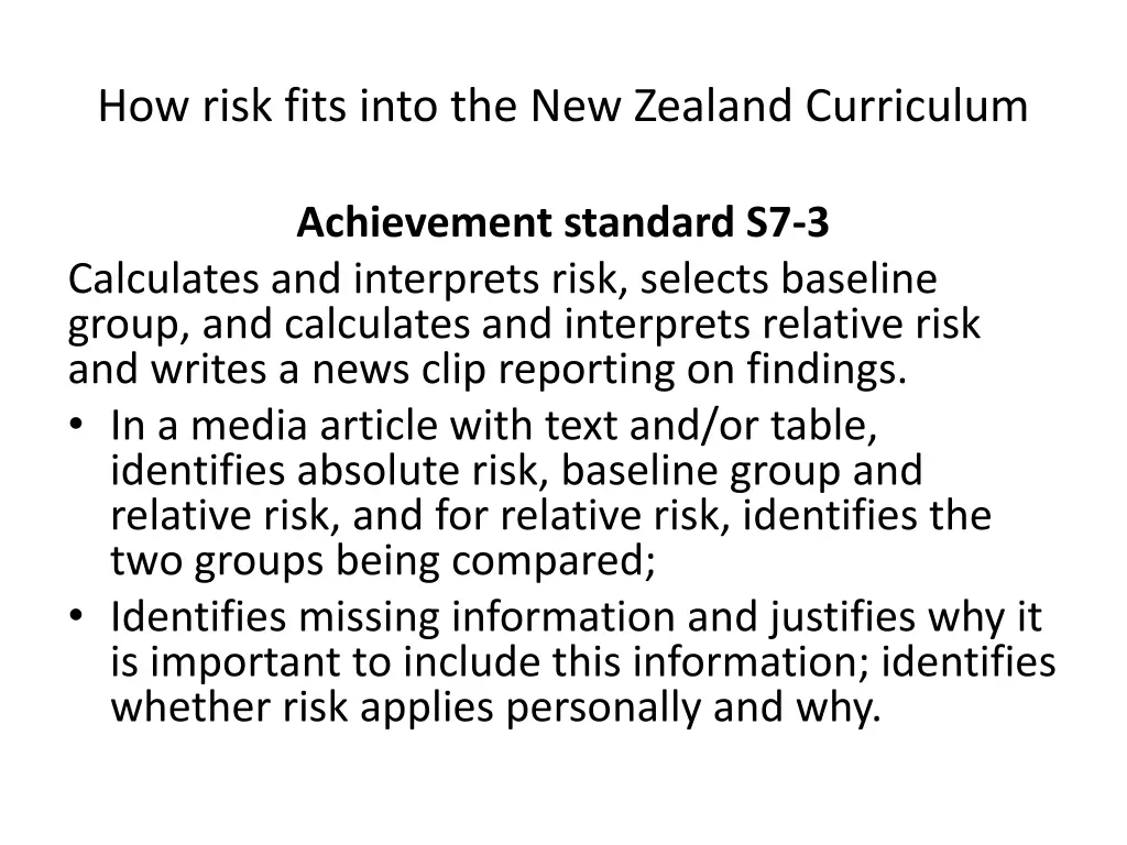 how risk fits into the new zealand curriculum