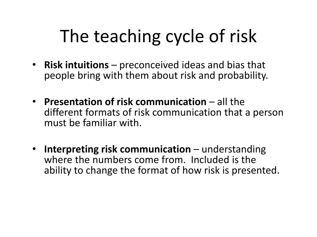 the teaching cycle of risk 1