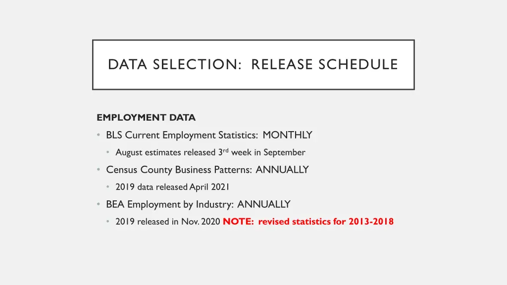 data selection release schedule