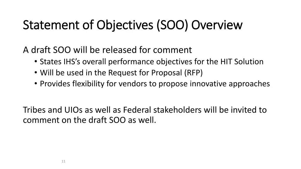 statement of objectives soo overview statement