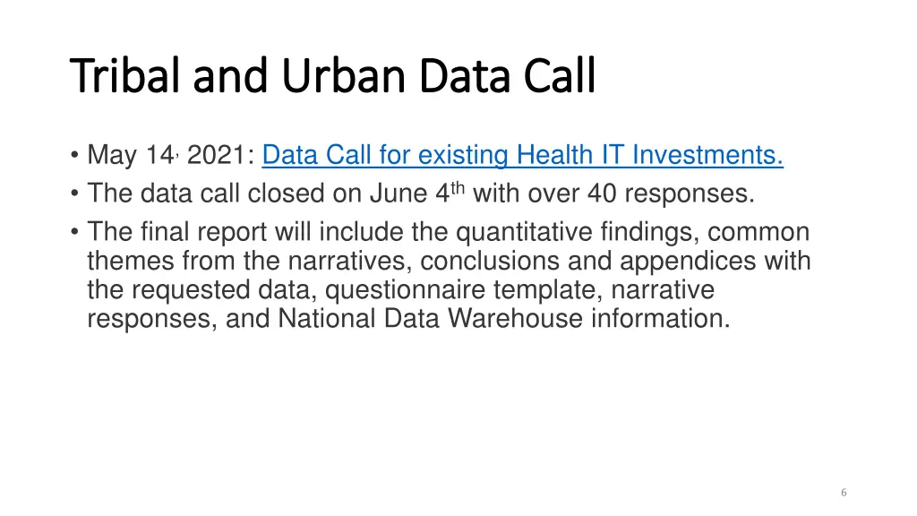 tribal and urban data call tribal and urban data