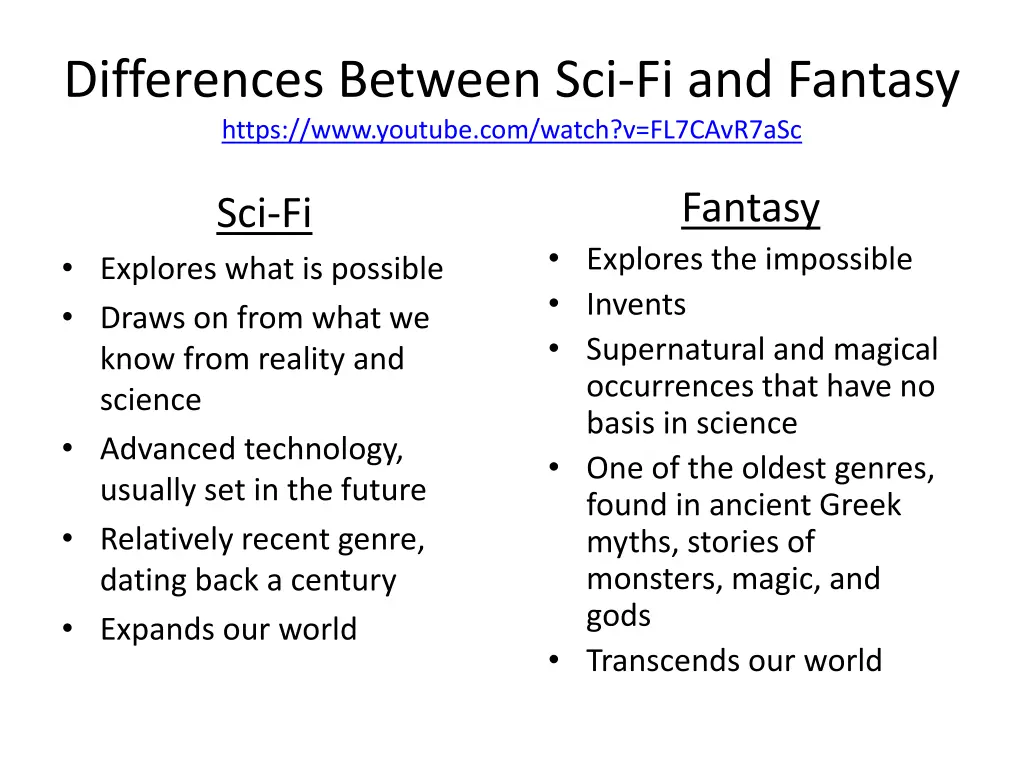 differences between sci fi and fantasy https