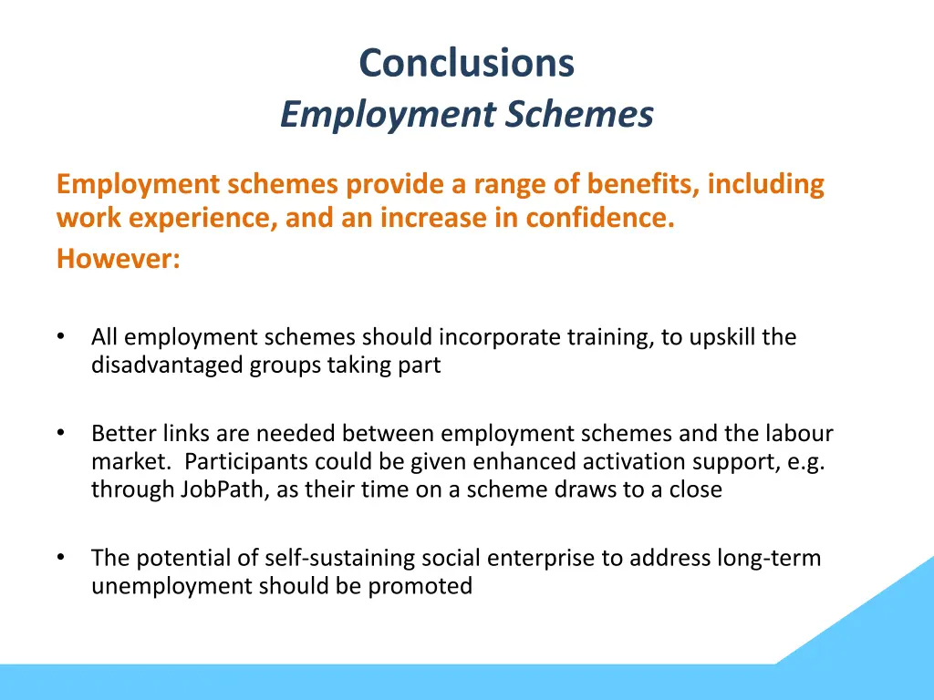 conclusions employment schemes