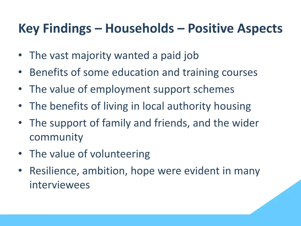 key findings households positive aspects