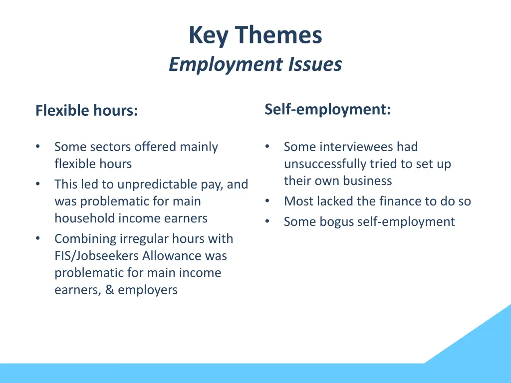 key themes employment issues