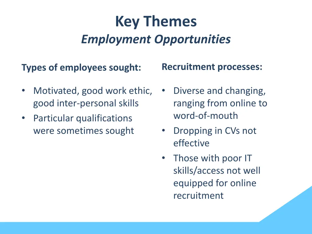 key themes employment opportunities