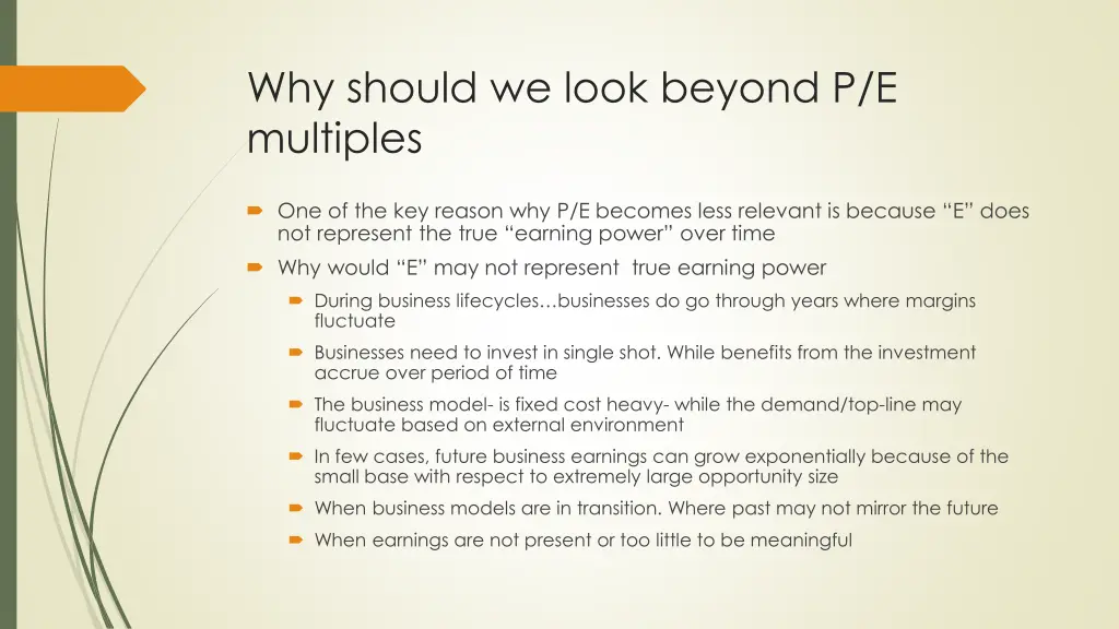 why should we look beyond p e multiples