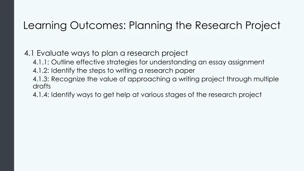 learning outcomes planning the research project