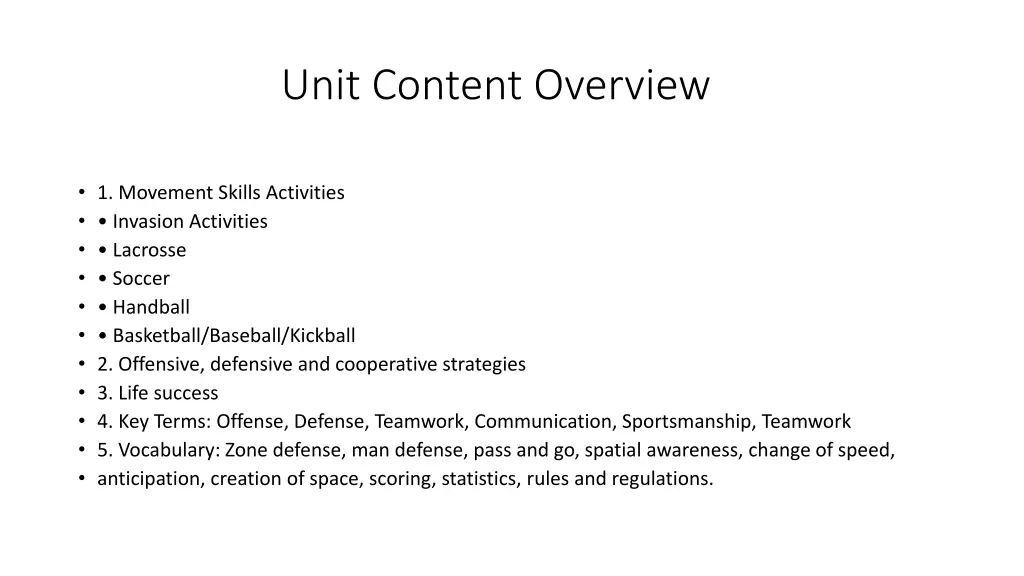 unit content overview