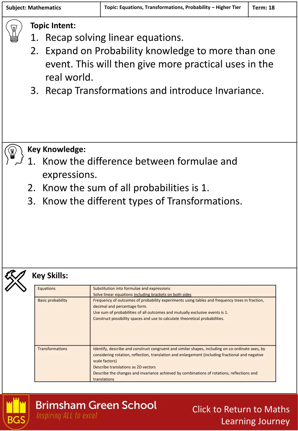 topic equations transformations probability