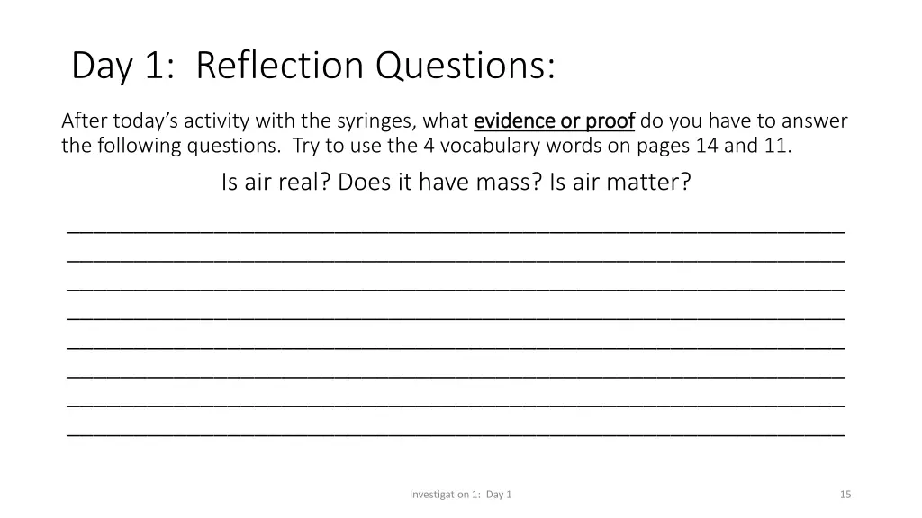 day 1 reflection questions