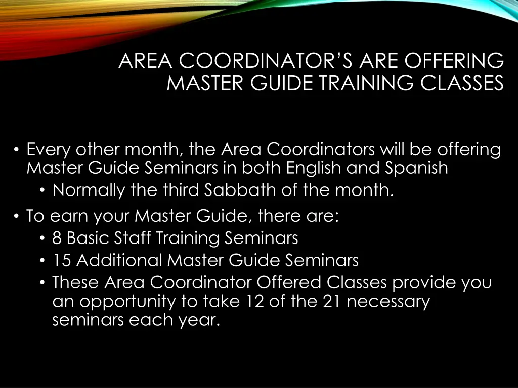 area coordinator s are offering master guide