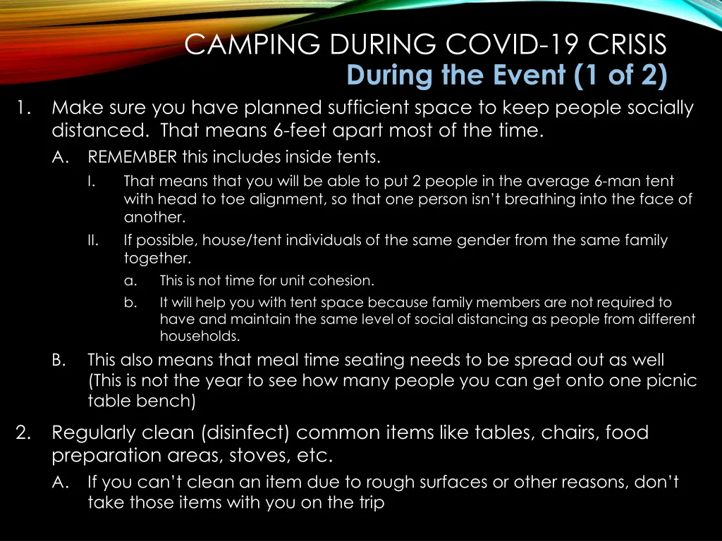 camping during covid 19 crisis during the event