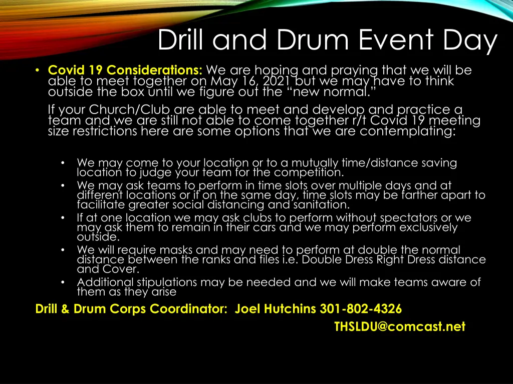 drill and drum event day covid 19 considerations