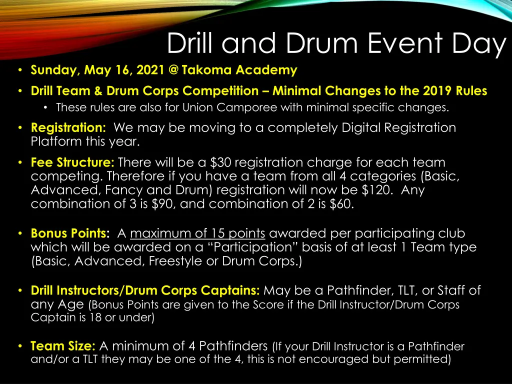 drill and drum event day sunday may 16 2021