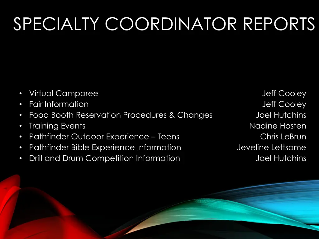 specialty coordinator reports