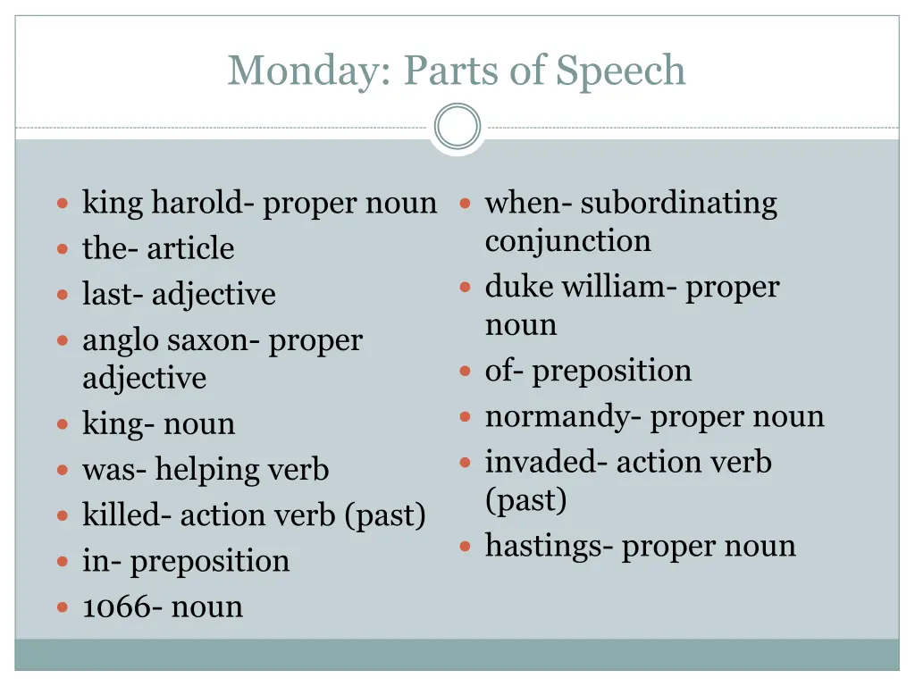 monday parts of speech 1