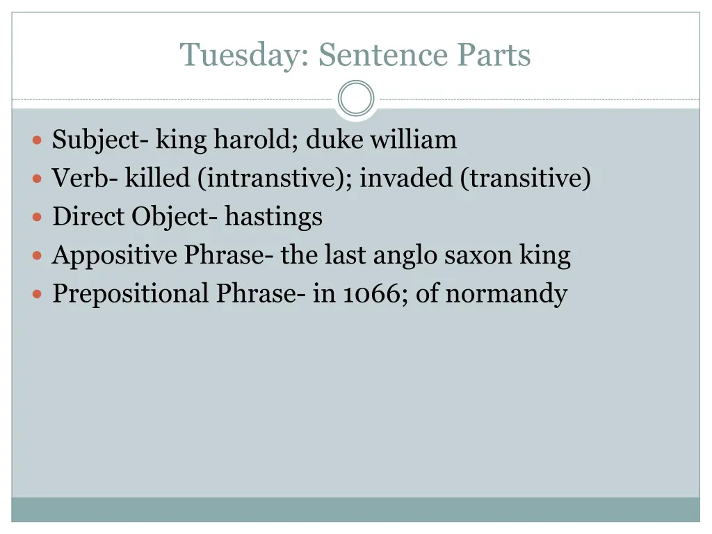 tuesday sentence parts