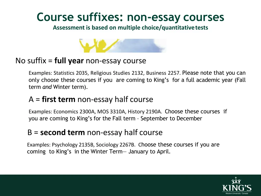 course suffixes non essay courses assessment