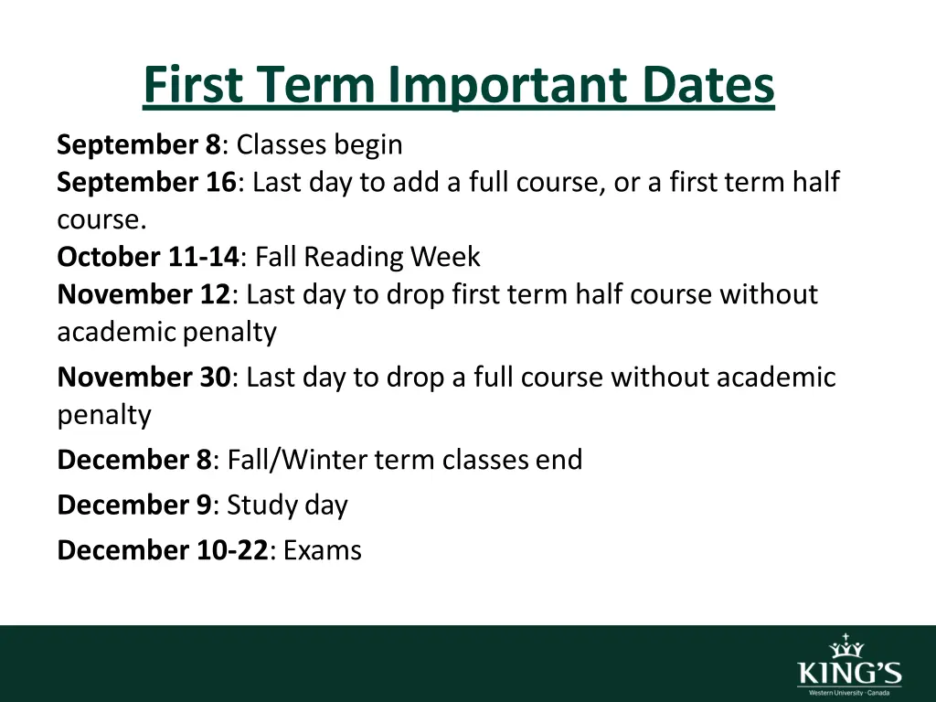 first term important dates september 8 classes