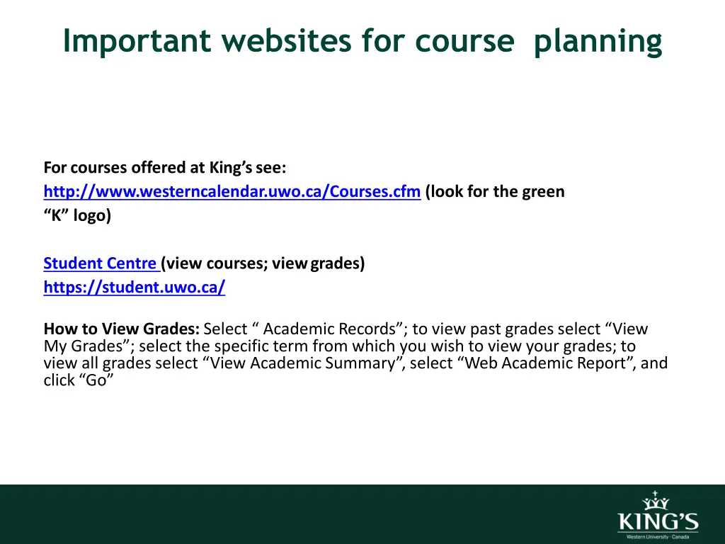 important websites for course planning