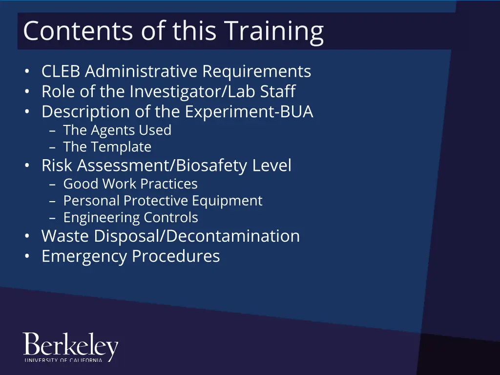 contents of this training