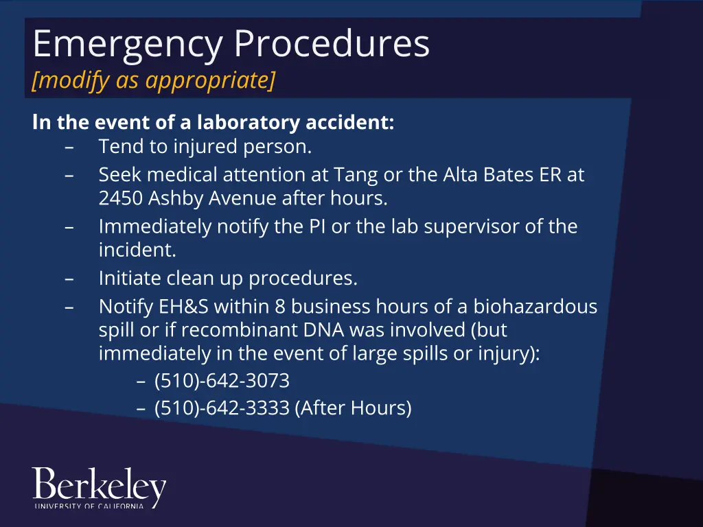 emergency procedures modify as appropriate