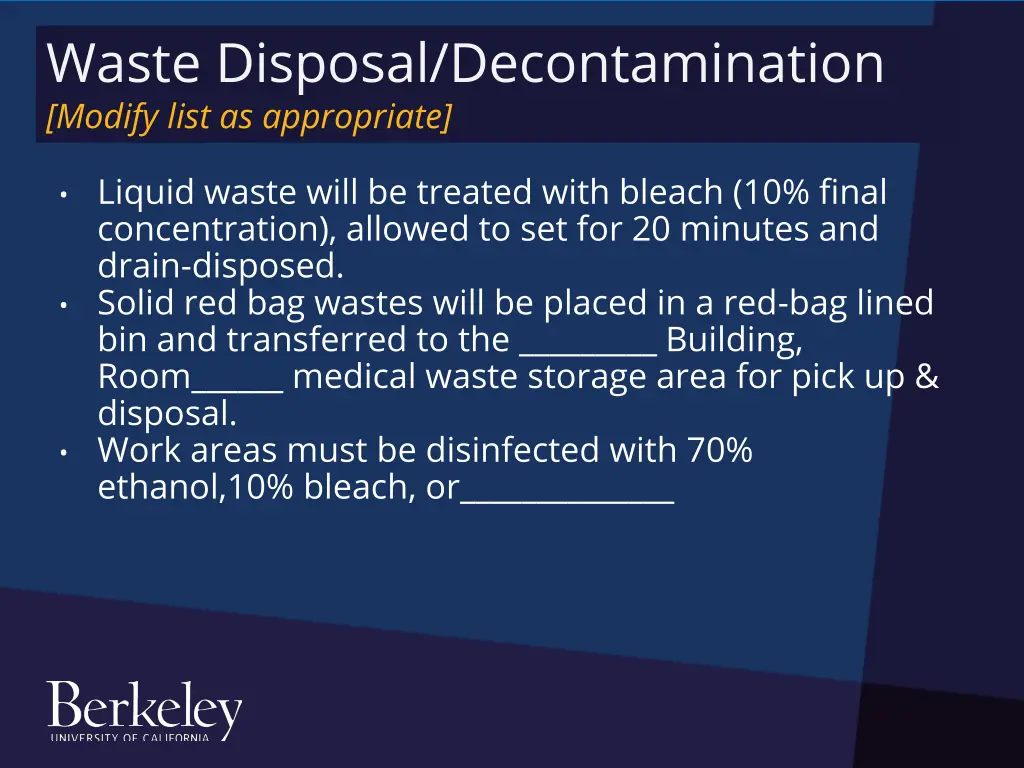 waste disposal decontamination modify list