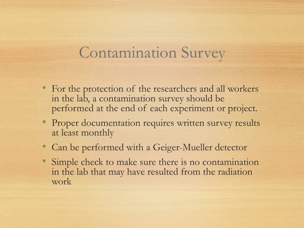 contamination survey