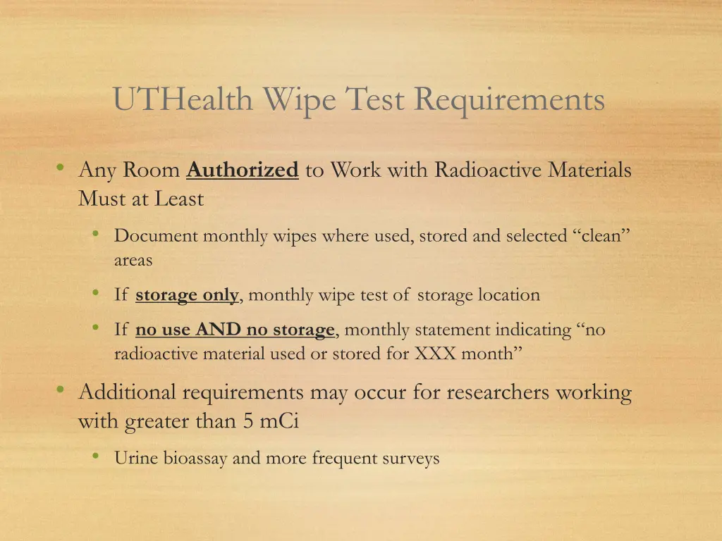 uthealth wipe test requirements