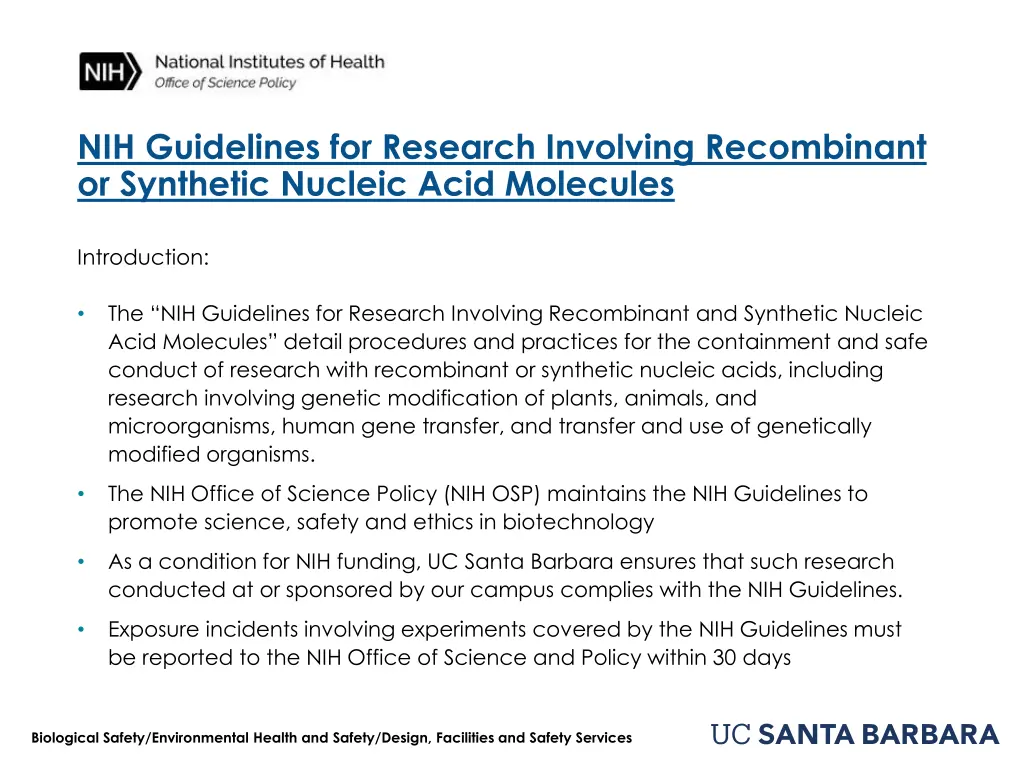 nih guidelines for research involving recombinant