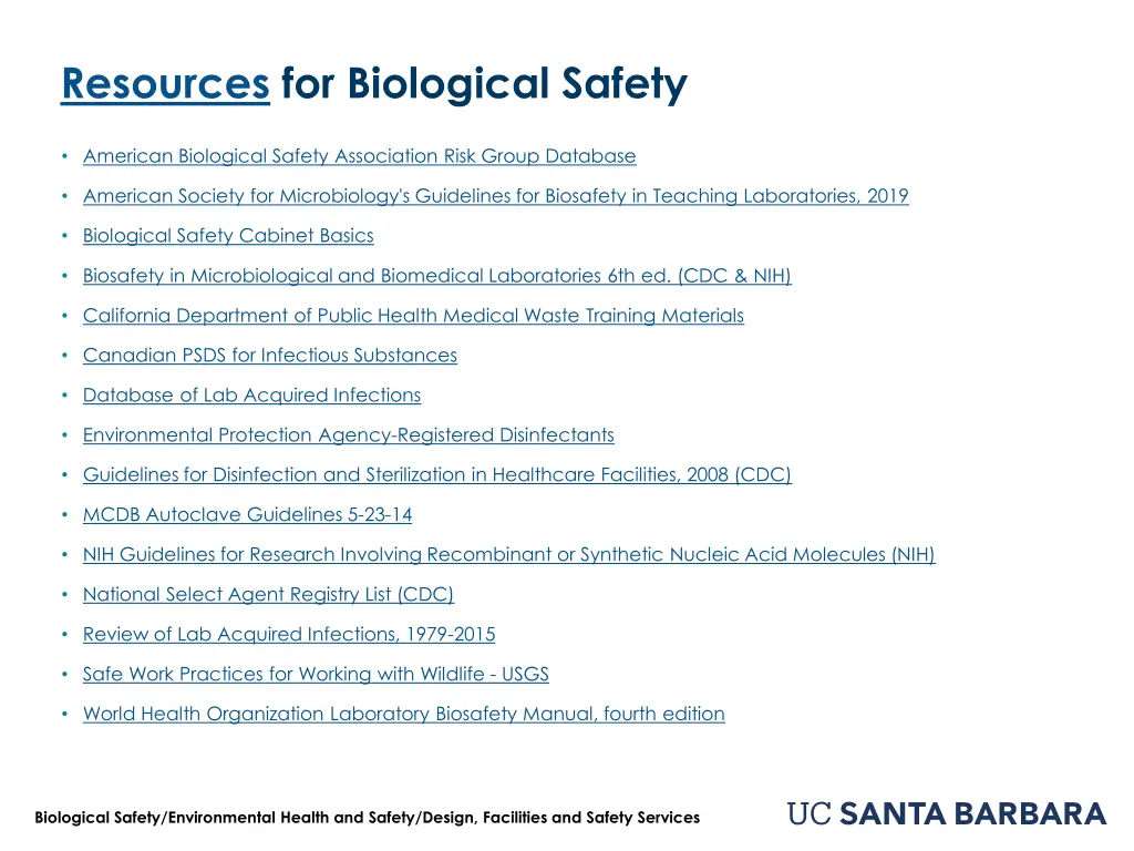 resources for biological safety