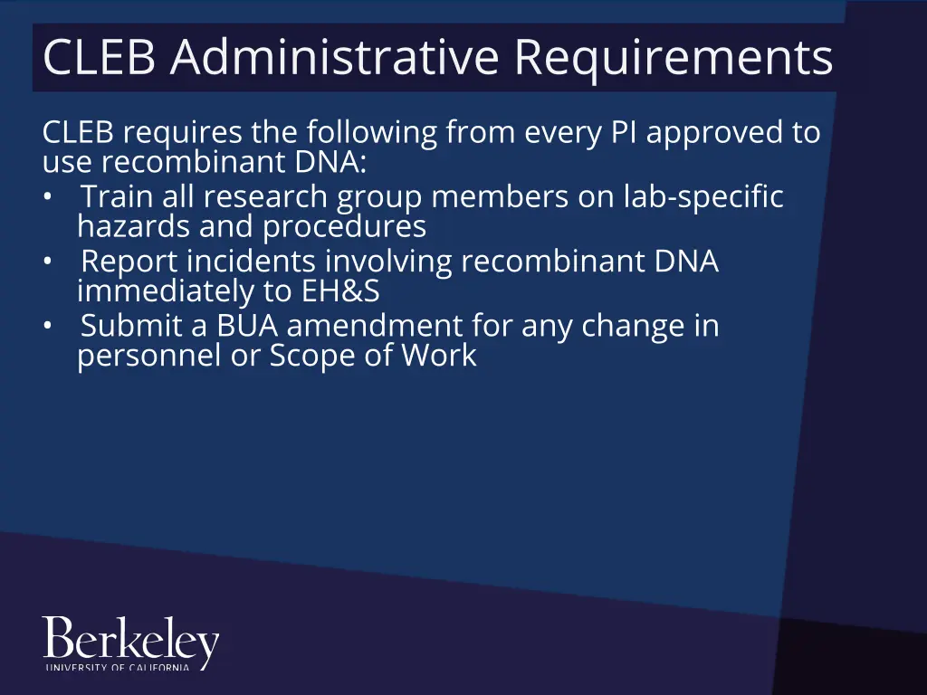 cleb administrative requirements