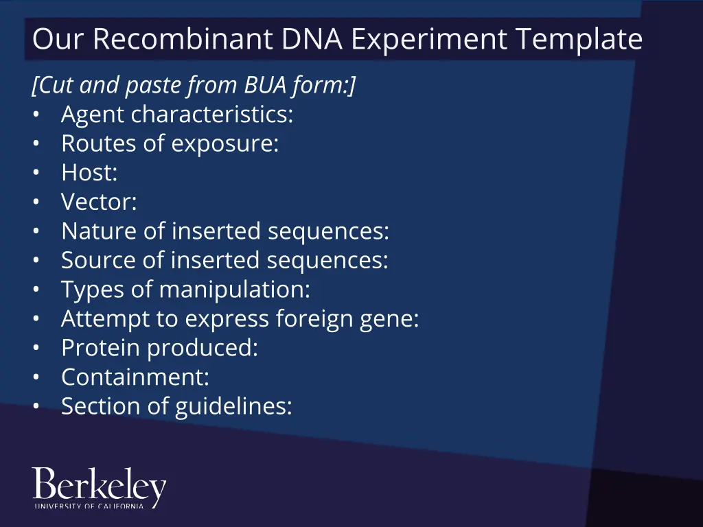 our recombinant dna experiment template