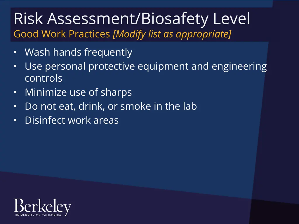 risk assessment biosafety level good work