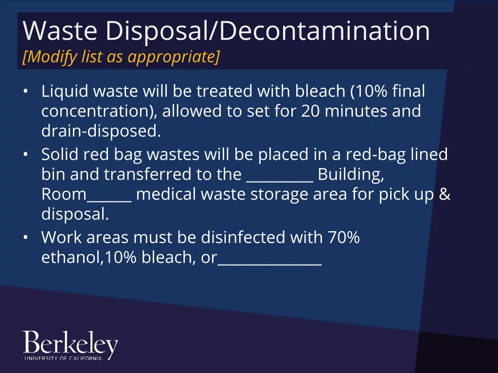 waste disposal decontamination modify list