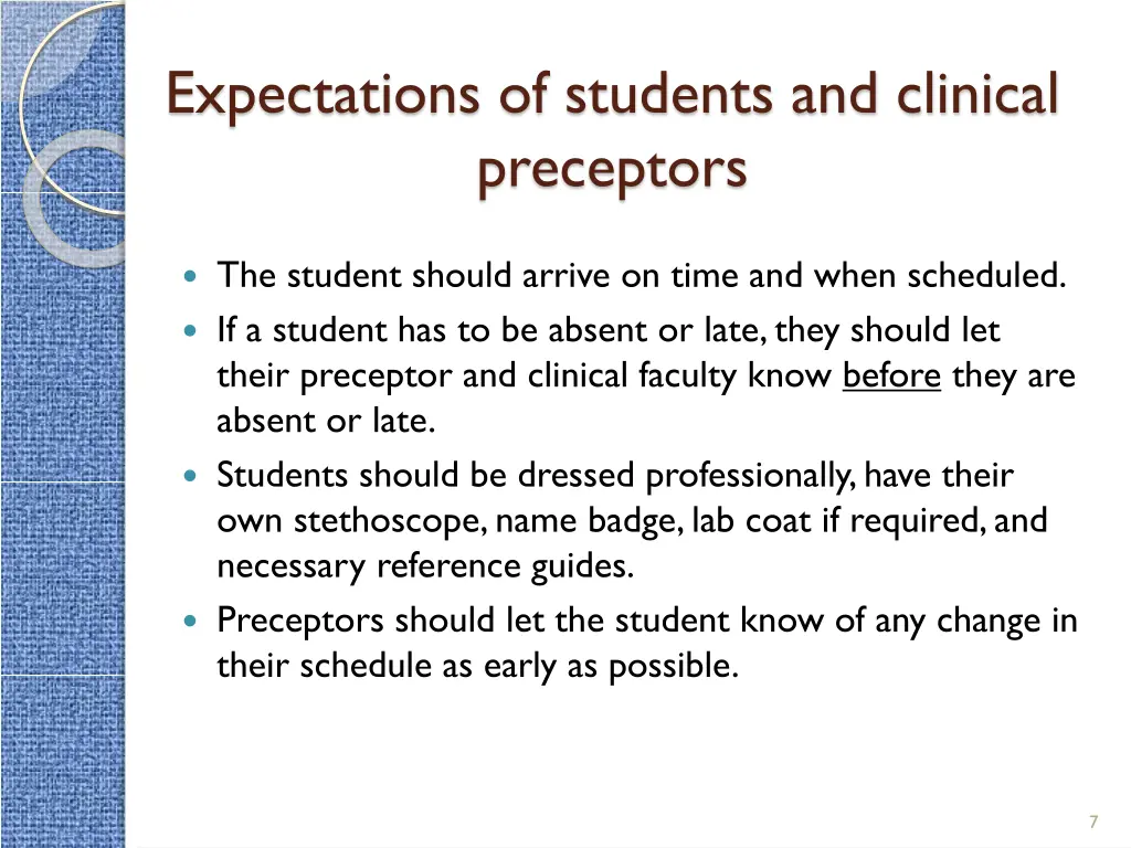 expectations of students and clinical preceptors