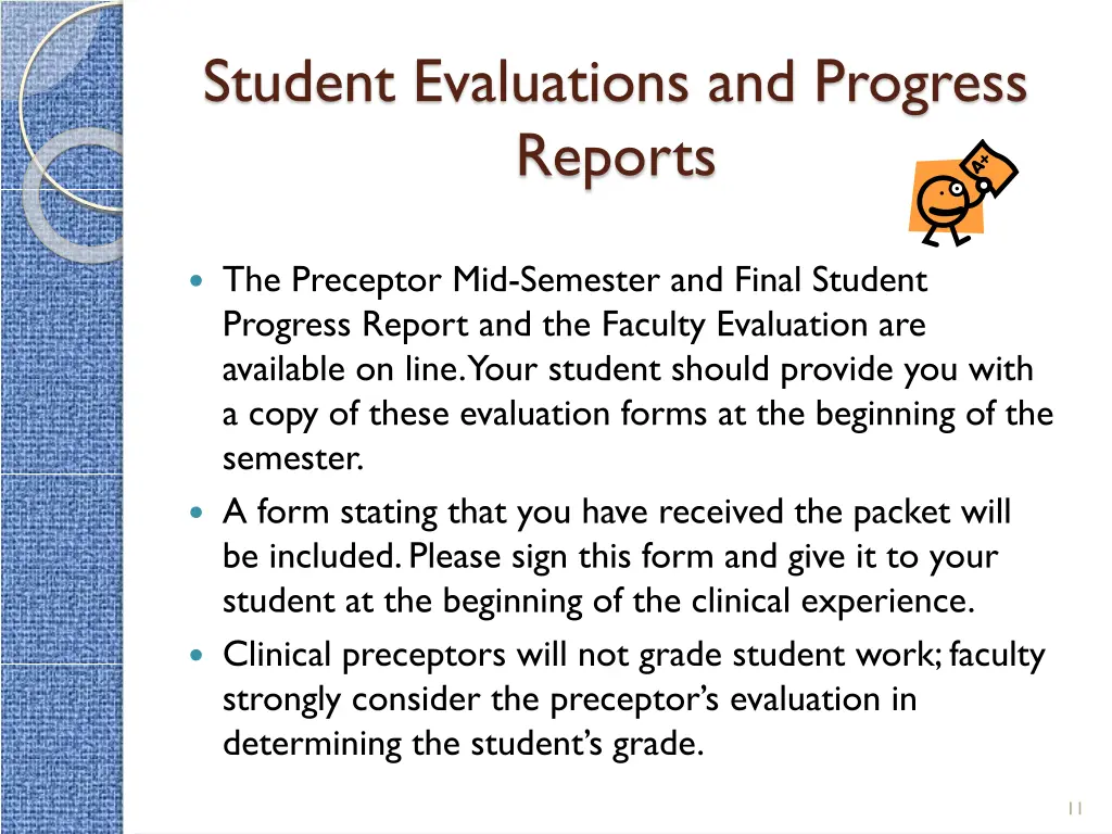 student evaluations and progress reports