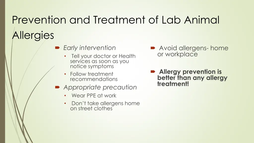 prevention and treatment of lab animal allergies