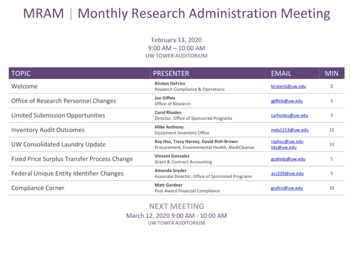 mram monthly research administration meeting