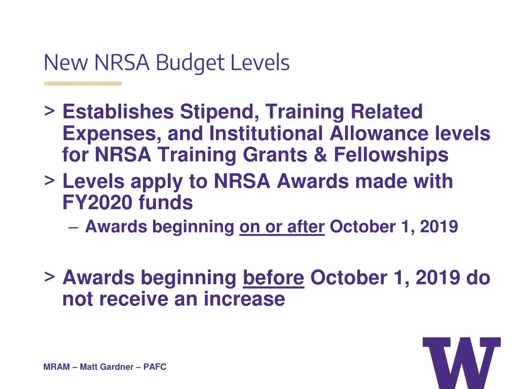 new nrsa budget levels