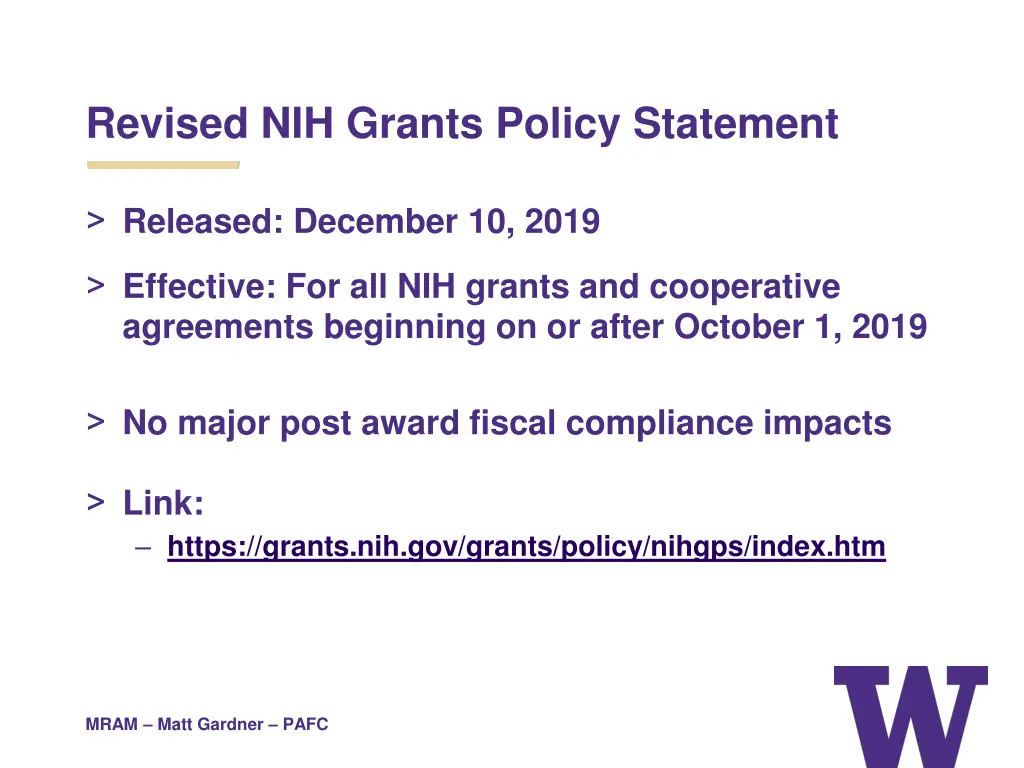 revised nih grants policy statement