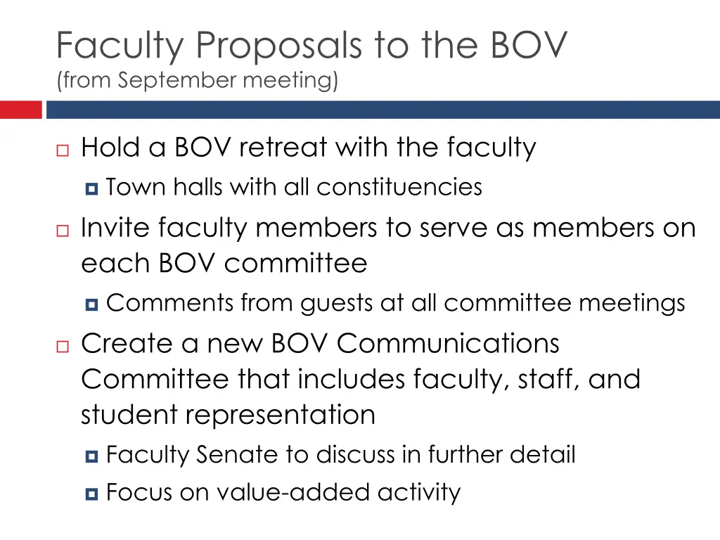 faculty proposals to the bov from september